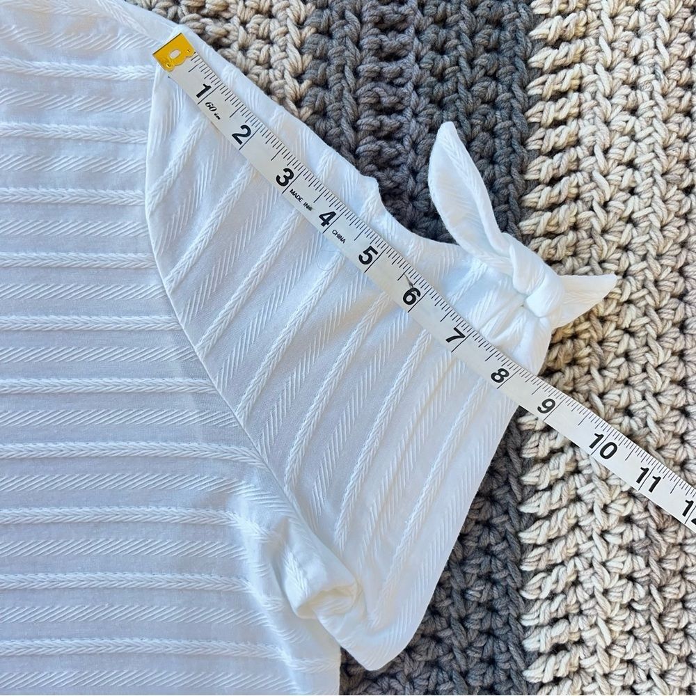 Liz Claiborne Crisp White Cotton Tie Sleeve Ribbed Blouse Top Size Large - Picture 12 of 14